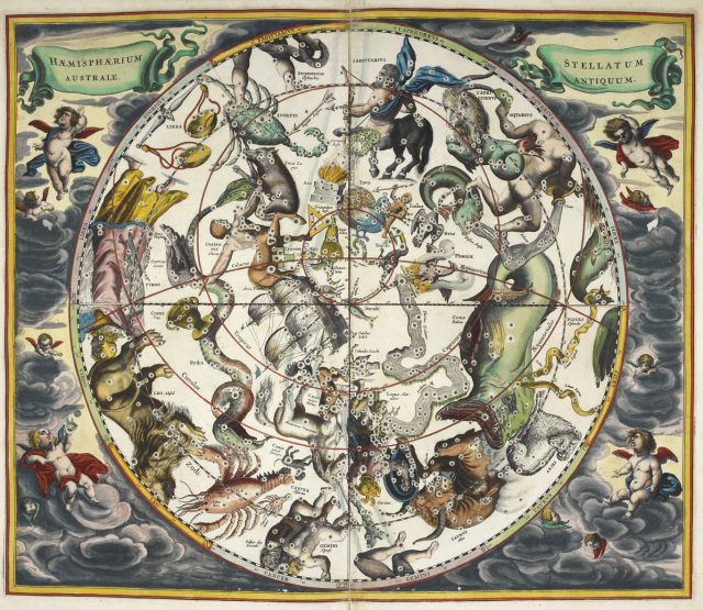 Carte ancienne des constellations et des signes du zodiaque, tirée de l’Atlas Coelestis de 1660 (domaine public) Carte ancienne des constellations et des signes du zodiaque, tirée de l’Atlas Coelestis de 1660 (domaine public)