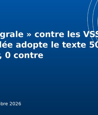 Loi « intégrale » contre les VSS : l’Assemblée adopte le texte 503 voix pour, 0 contre Illustration graphique bleu France : adoption de la loi intégrale contre les violences sexistes et sexuelles, Ouelen 14 octobre 2026