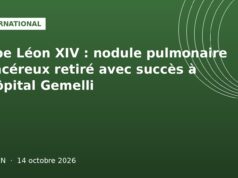 Pape Léon XIV : nodule pulmonaire cancéreux retiré avec succès à l’hôpital Gemelli Illustration graphique verte internationale : opération du pape Léon XIV à l'hôpital Gemelli, Ouelen 14 octobre 2026