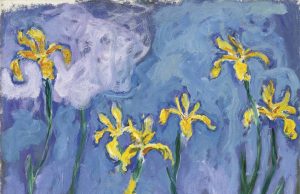 « Iris » de Monet adjugé 43 millions d’euros chez Sotheby’s : le tableau le plus cher jamais vendu aux enchères en France « Iris jaunes au nuage rose », une autre toile de Claude Monet peinte à Giverny (illustration, différente du tableau vendu)