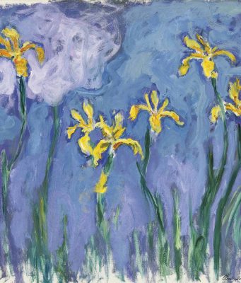 « Iris » de Monet adjugé 43 millions d’euros chez Sotheby’s : le tableau le plus cher jamais vendu aux enchères en France « Iris jaunes au nuage rose », une autre toile de Claude Monet peinte à Giverny (illustration, différente du tableau vendu)