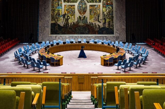 La salle du Conseil de sécurité au siège des Nations unies, à New York