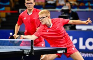 Tennis de table : Félix Lebrun sacré champion d’Europe en simple au bout d’une finale en sept manches, il succède à son frère Alexis Félix Lebrun, ici en double aux côtés de son frère Alexis lors des championnats d'Europe 2022 à Munich