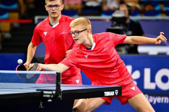 Félix Lebrun, ici en double aux côtés de son frère Alexis lors des championnats d'Europe 2022 à Munich Félix Lebrun, ici en double aux côtés de son frère Alexis lors des championnats d'Europe 2022 à Munich