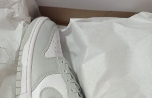 Union x Nike Dunk Low « Bamboo » : date de sortie le 6 novembre, prix et où l’acheter la Dunk au talon rabattable Une paire de Nike Dunk Low dans sa boîte, modèle gris et blanc (photo d’illustration, il ne s’agit pas du coloris Bamboo)